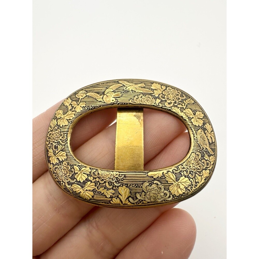 Vintage Floral Bird Belt Buckle Gold Tone